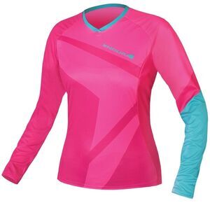 EUC Endura MTB Singletrack II Long Sleeve Cycling Jersey Pocket Magenta Teal XS
